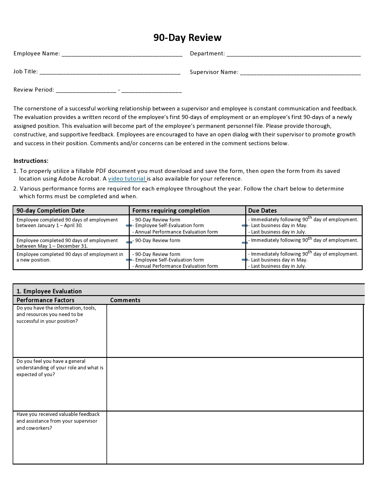 90 Day Review Templates u0026 Printable Examples TemplateLab
