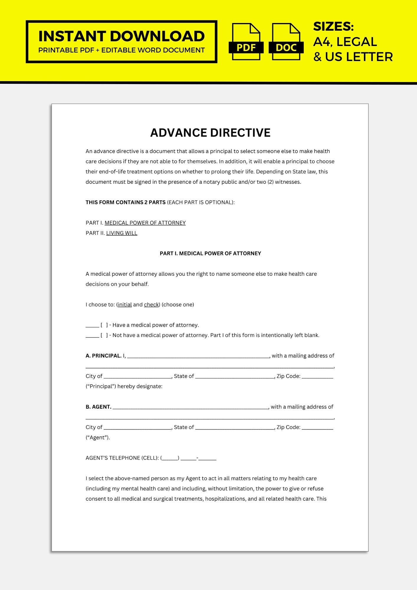 Completely Free Advance Directive Form Printable