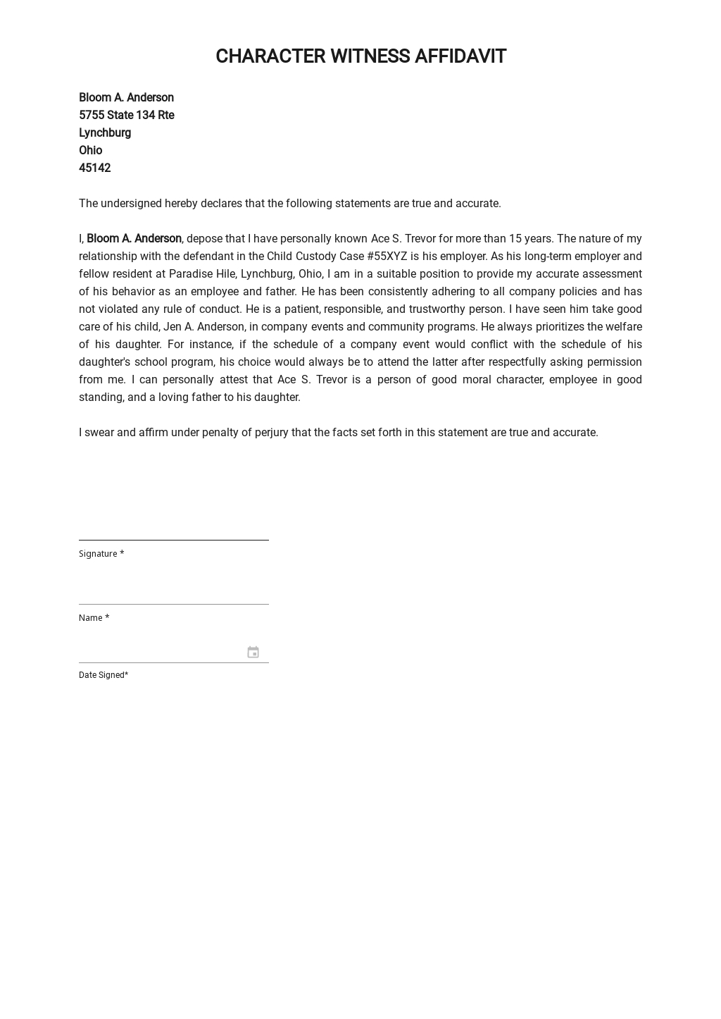 Affidavit Of Character Template In Word Google Docs Download Template 
