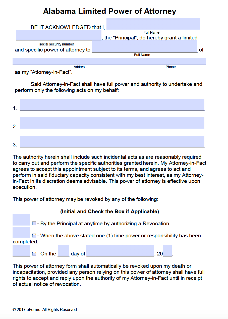 Free Printable Power Of Attorney Form Alabama