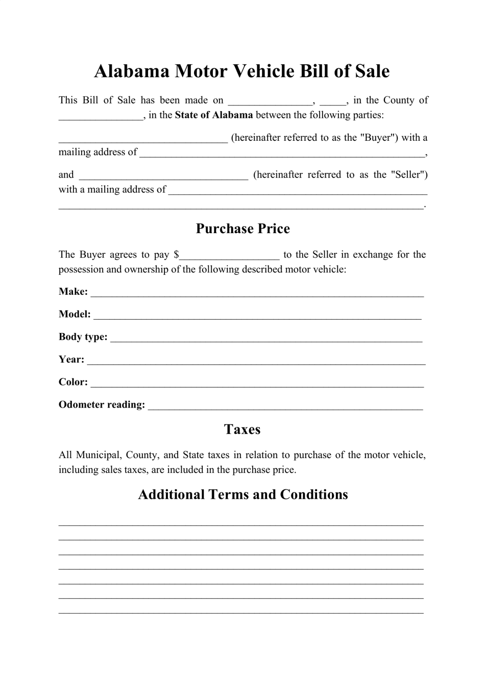 Alabama Motor Vehicle Bill Of Sale Form Fill Out Sign Online And Download PDF Templateroller