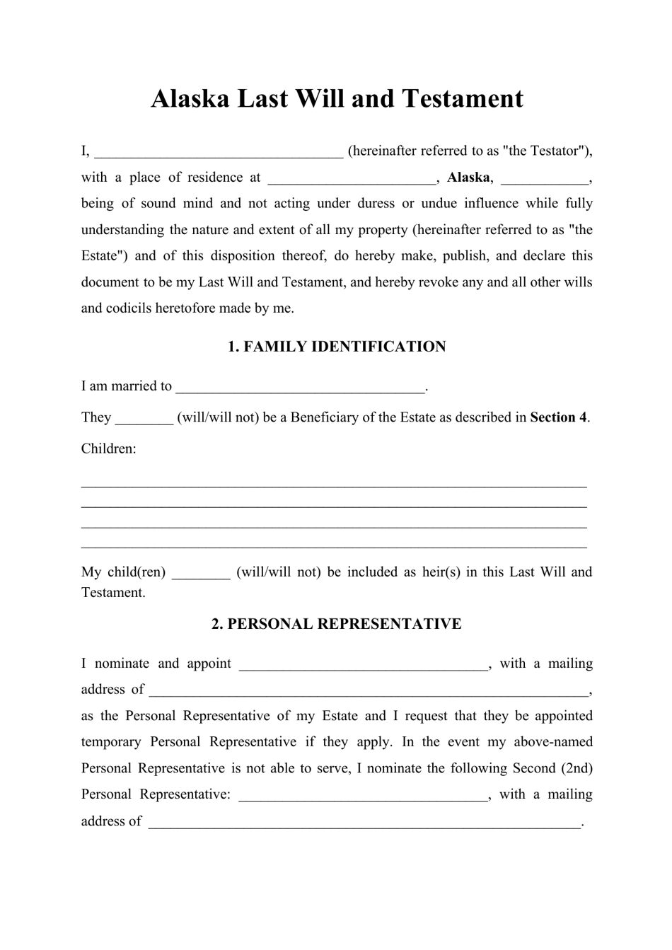 Free Printable Last Will And Testament Blank Forms Colorado