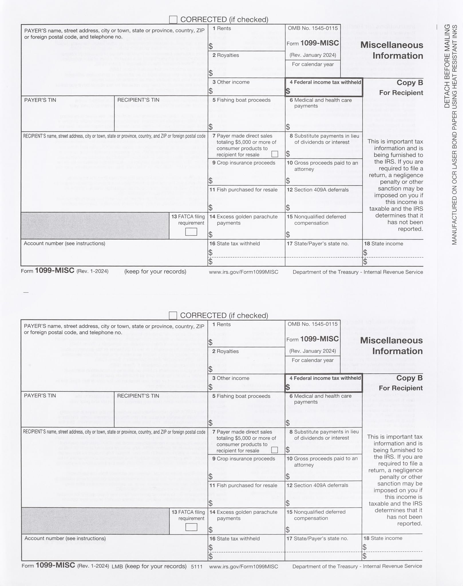 Printable 1099 Misc Tax Form Free