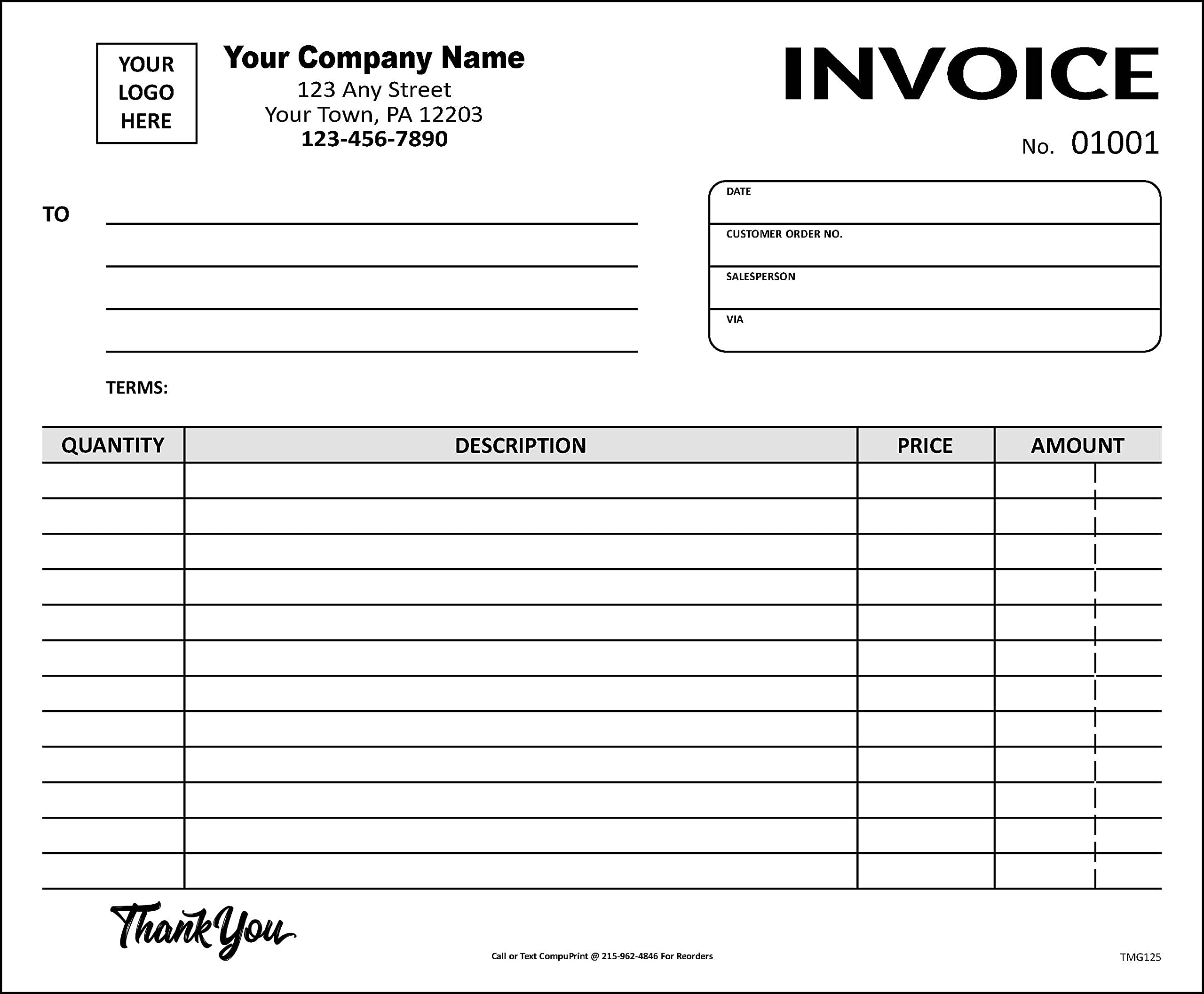 Amazon Custom Mid Size Invoice Form 8 5 X 7