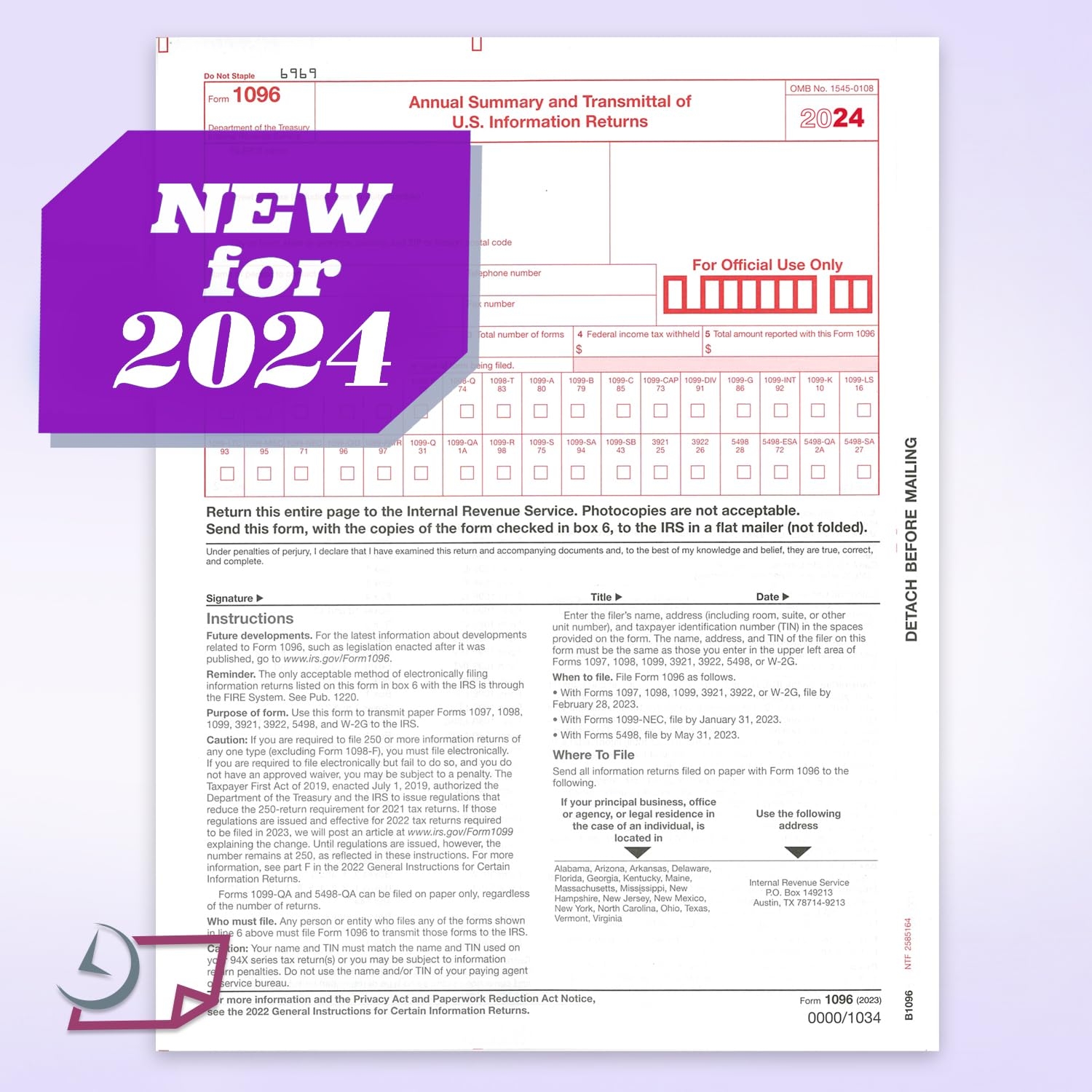 Amazon NextDayLabels 1096 Transmittal 2024 Tax Forms For Laser Or Inkjet Printers Quickbooks And Other Accounting Software Compatible Pack 