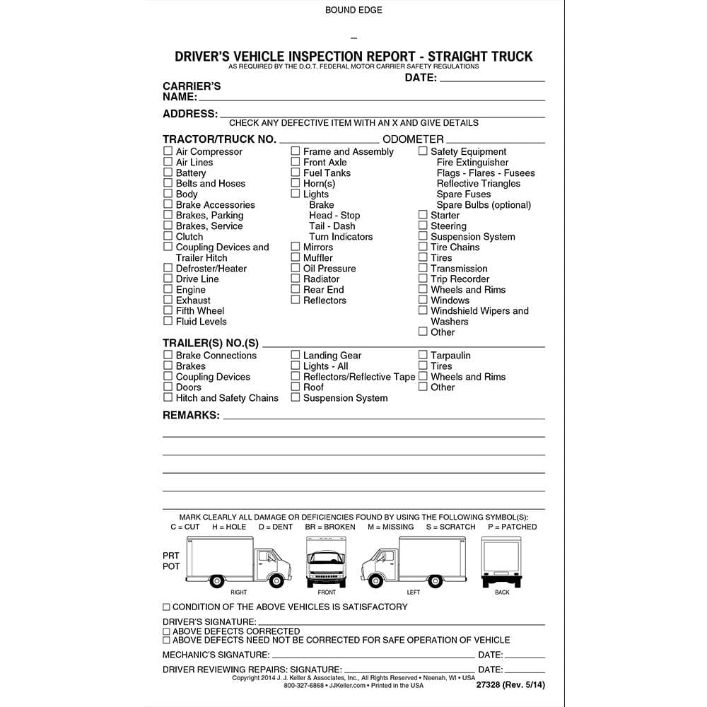 Amazon Straight Truck Detailed Driver s Vehicle Inspection Report 5 pk Book Format With 31 Sets 2 Ply Carbonless 5 5