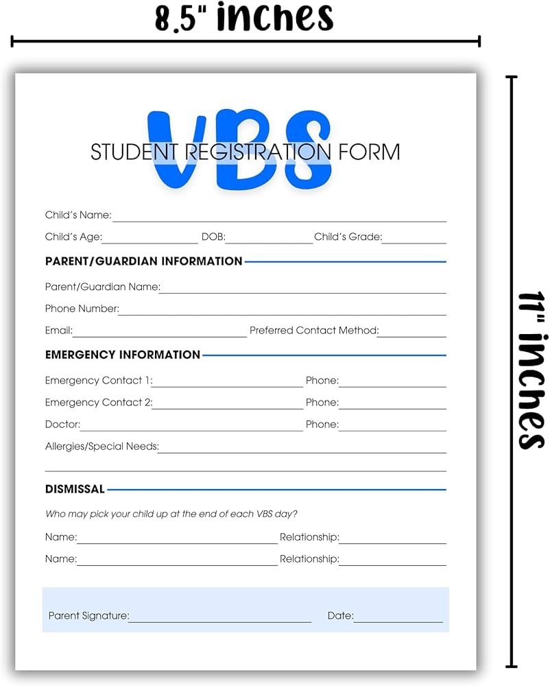Amazon Vacation Bible School Registration Forms 50 Pk 8 5x11 Activities Certificate Themes Breaker Decorations Sign Up Sheets Adult Books 