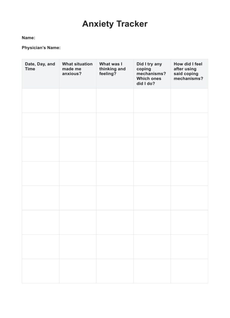 Anxiety Tracker U0026 Example Free PDF Download