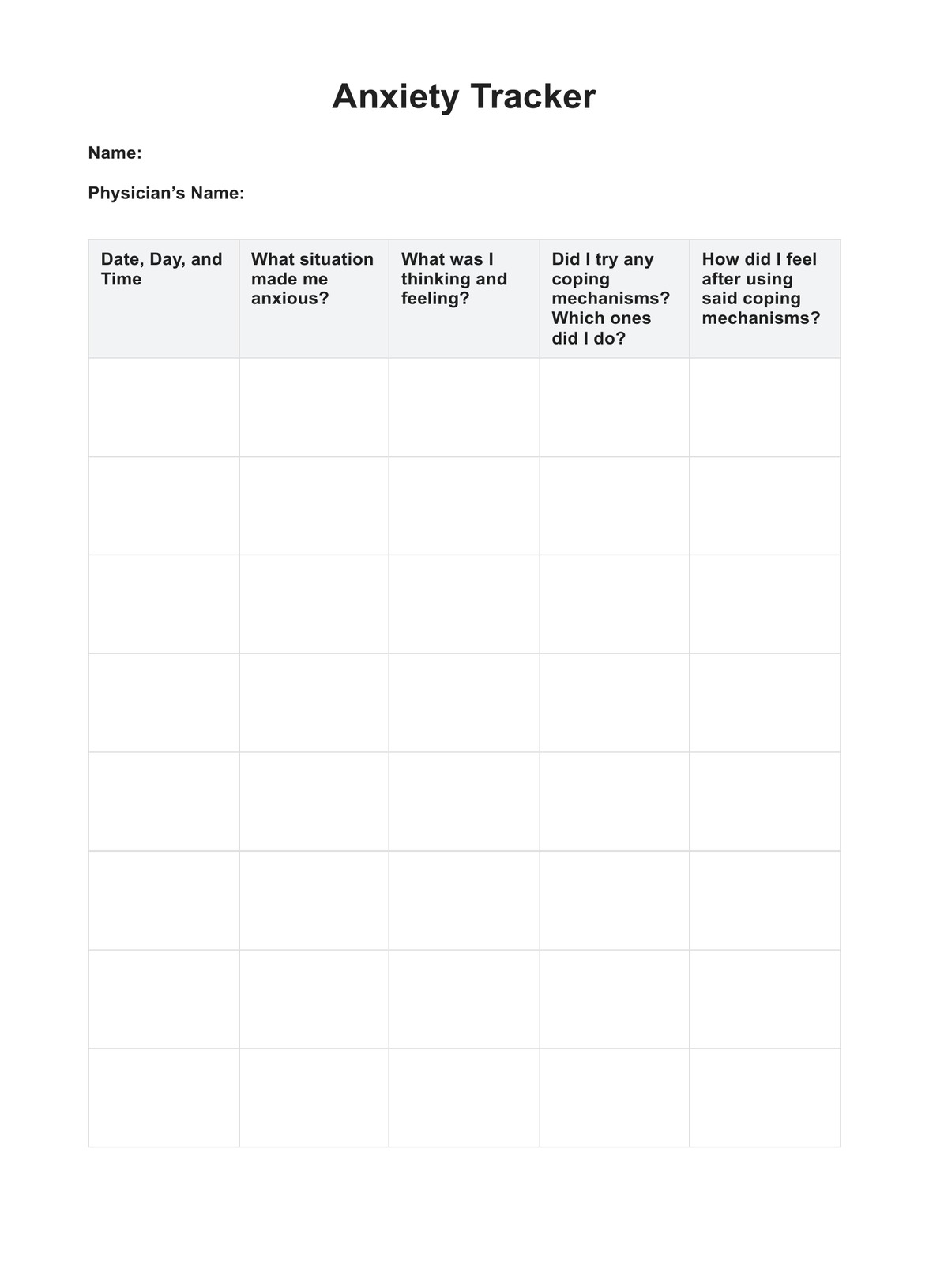 Anxiety Tracker U0026 Example Free PDF Download