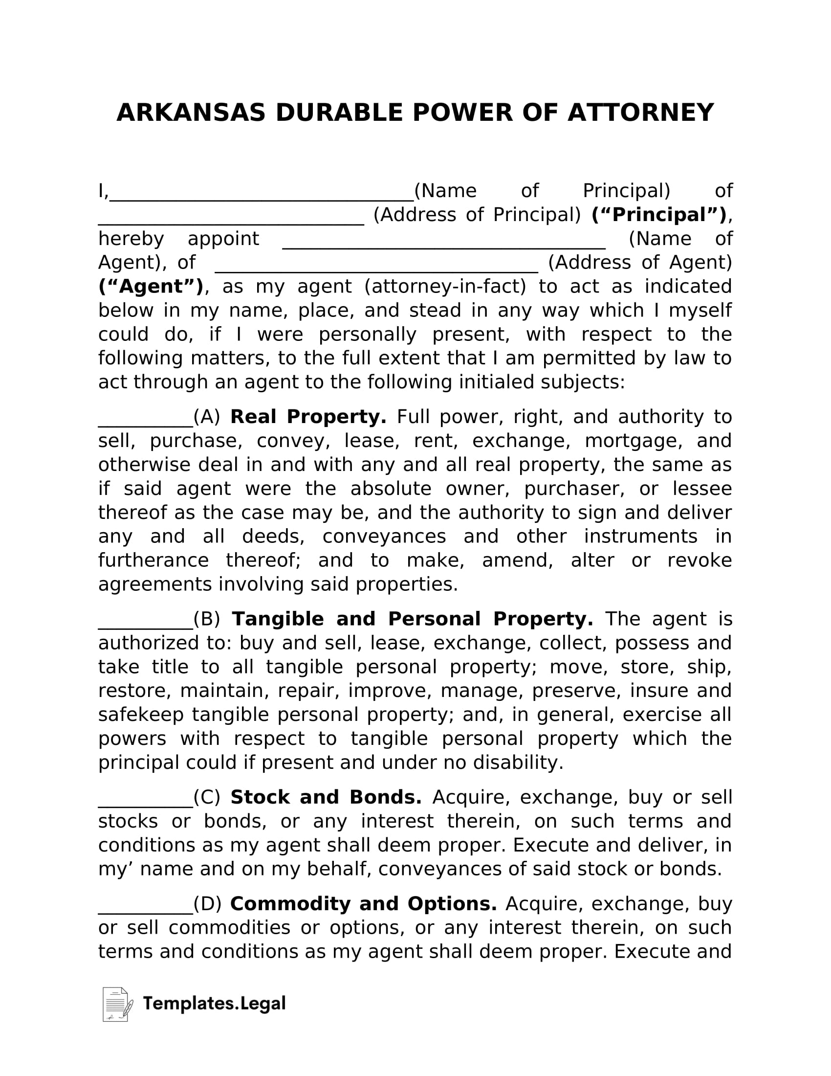 Arkansas Power Of Attorney Templates Free Word PDF U0026 ODT 