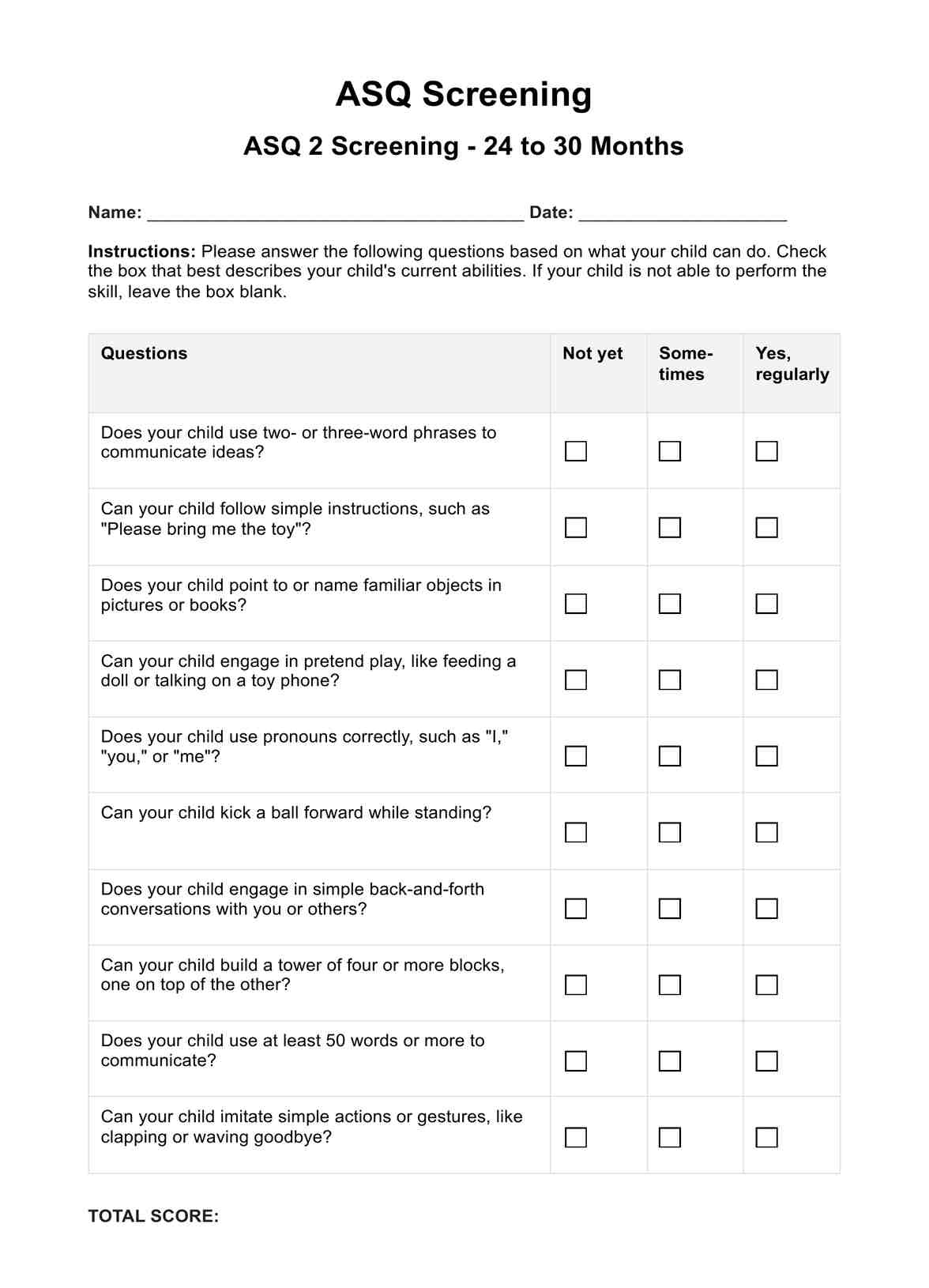 ASQ Screening Tool ASQ 2 U0026 Example Free PDF Download