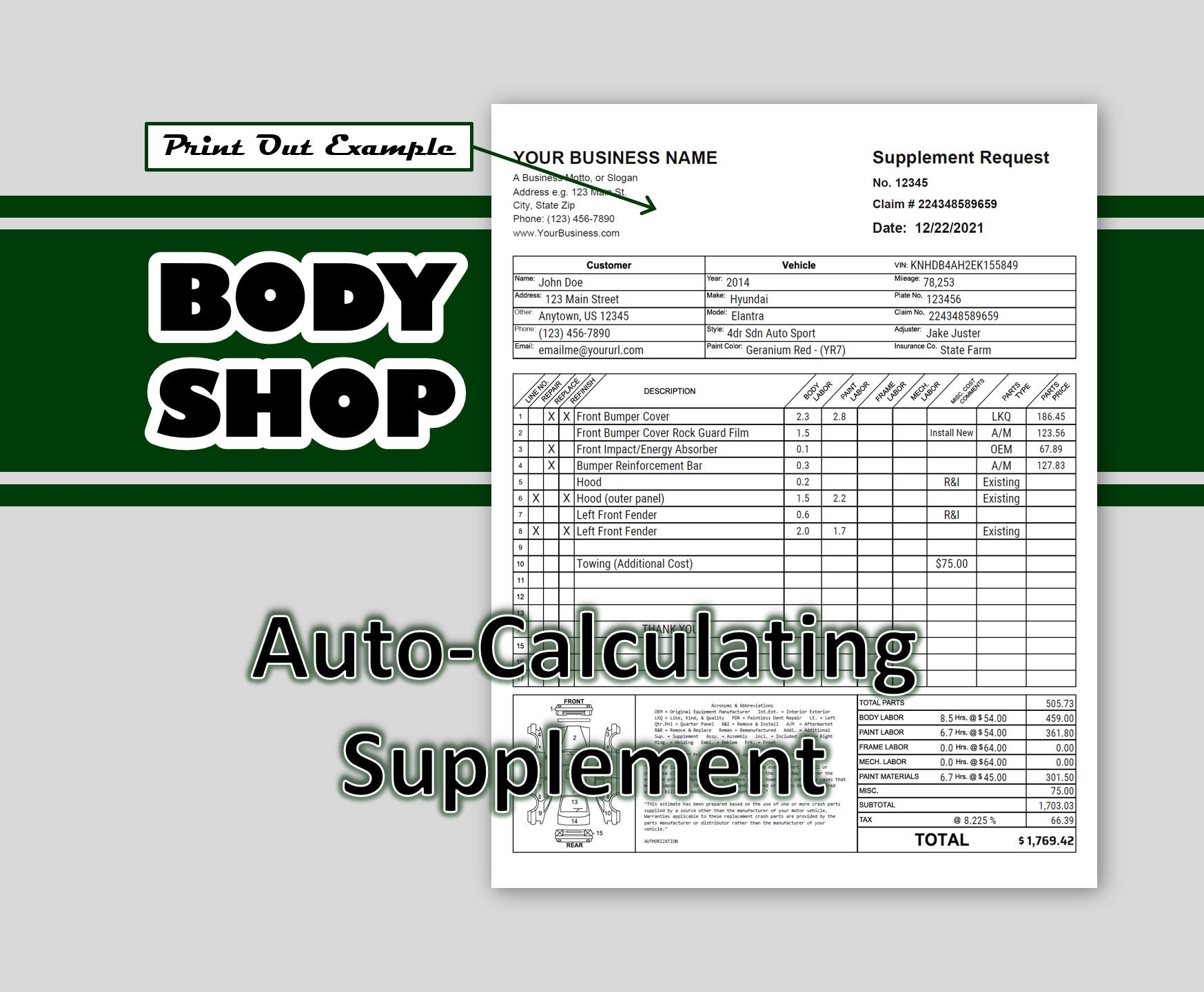 Auto Body Supplement Request Form 2 Page Body Shop Insurance Supplement Form Pdf Printable Repair Supplement Fill Out Collision Supplement Etsy