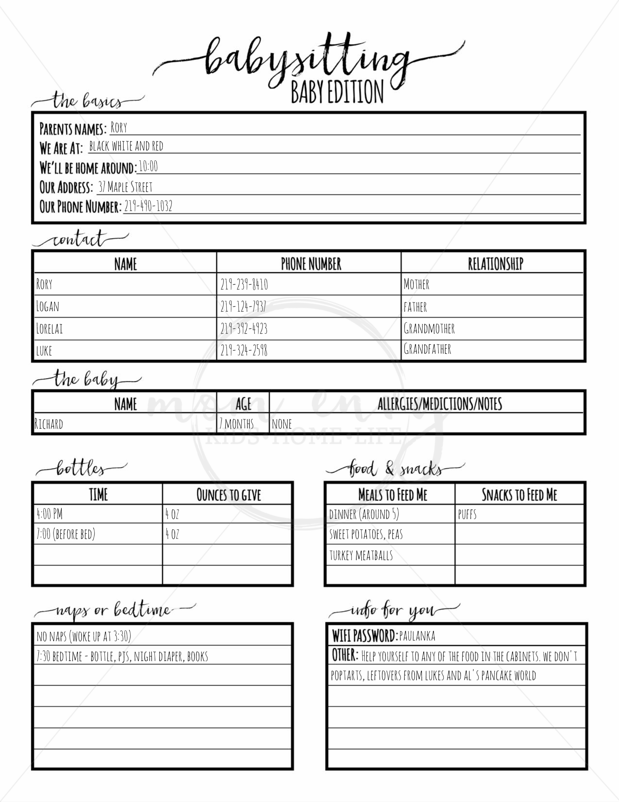 Babysitter Forms Daycare Forms U0026 Other Parent Forms