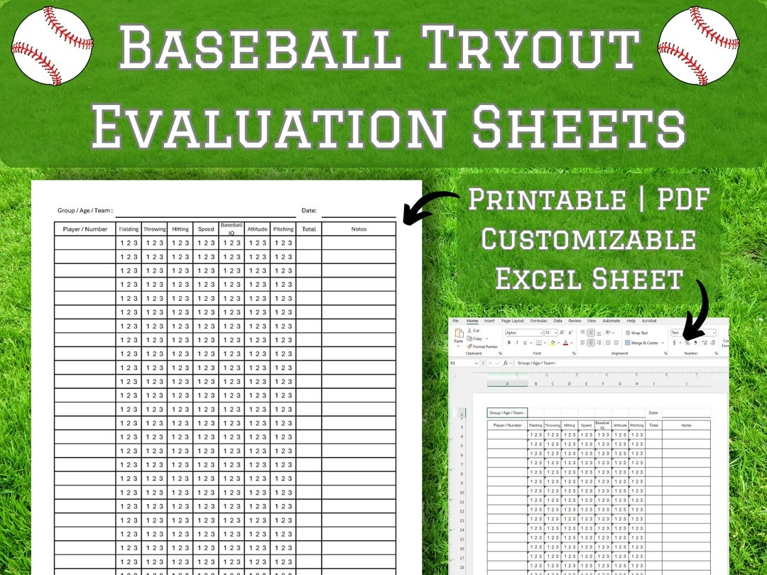 Baseball Tryout Evaluation Sheets PDF U0026 Excel Customizable Etsy
