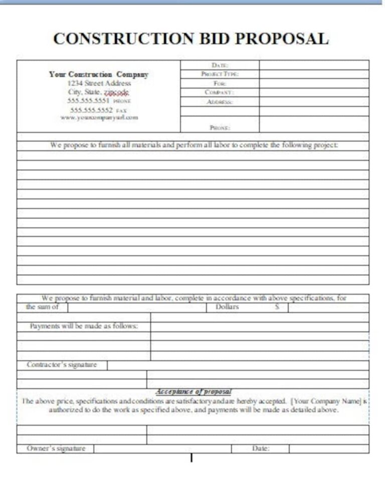 Bid Contruction Proposal Templates PRINTABLE FORM 8 5 By 11 Letter Document Etsy Australia