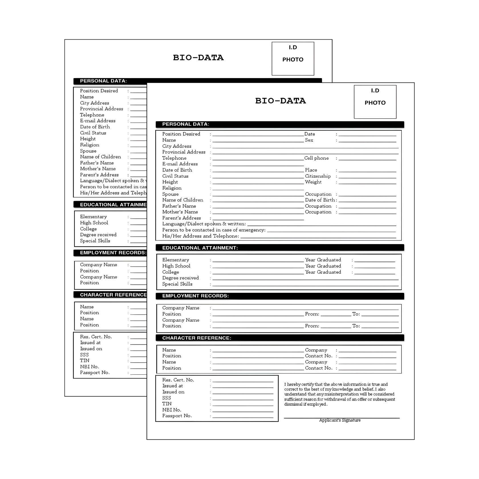 Free Printable Biodata Form Philippines