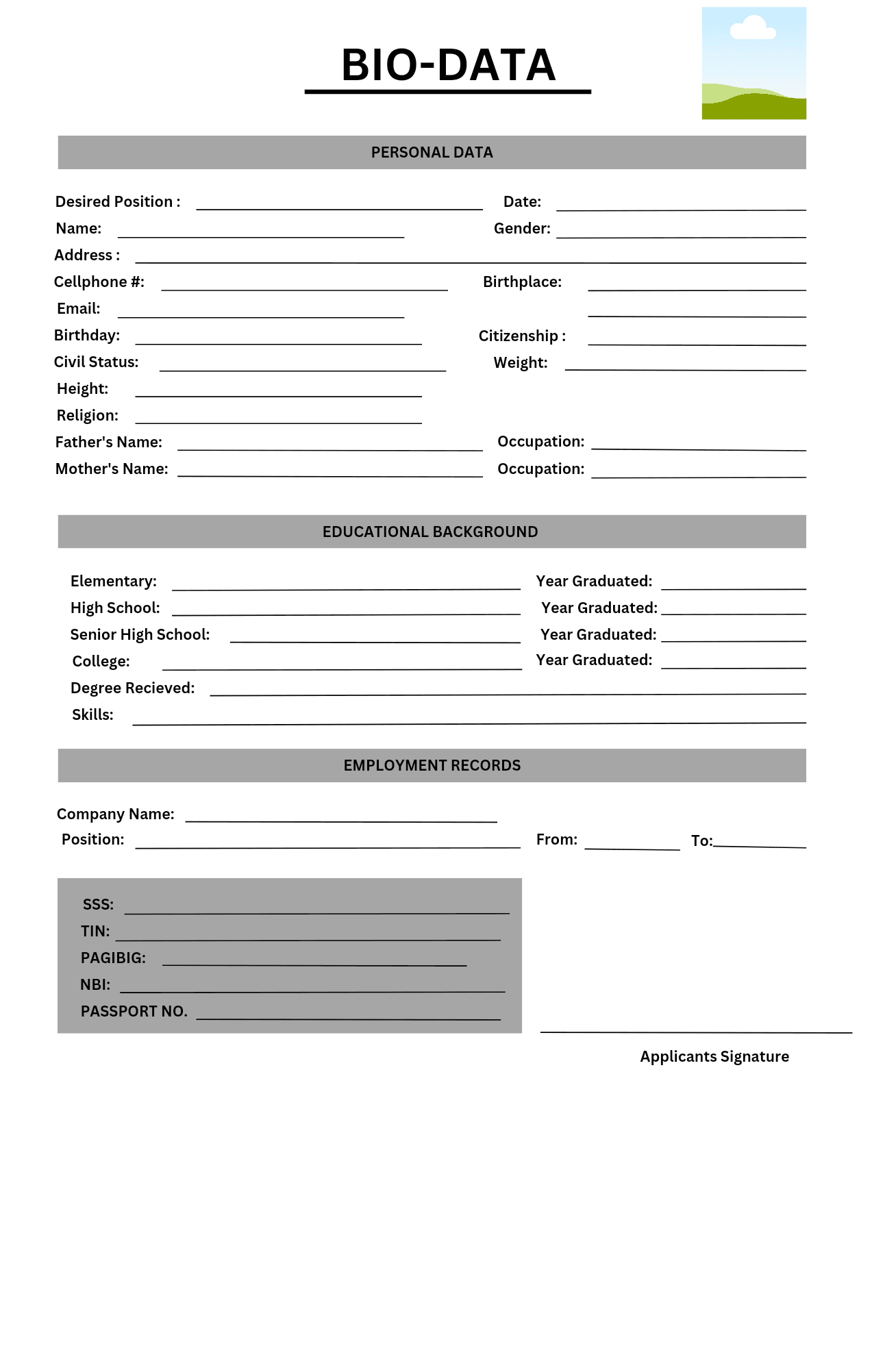 BIODATA APPLICANTS PRINTABLE DESIGN By Wajeernest02 Raket PH