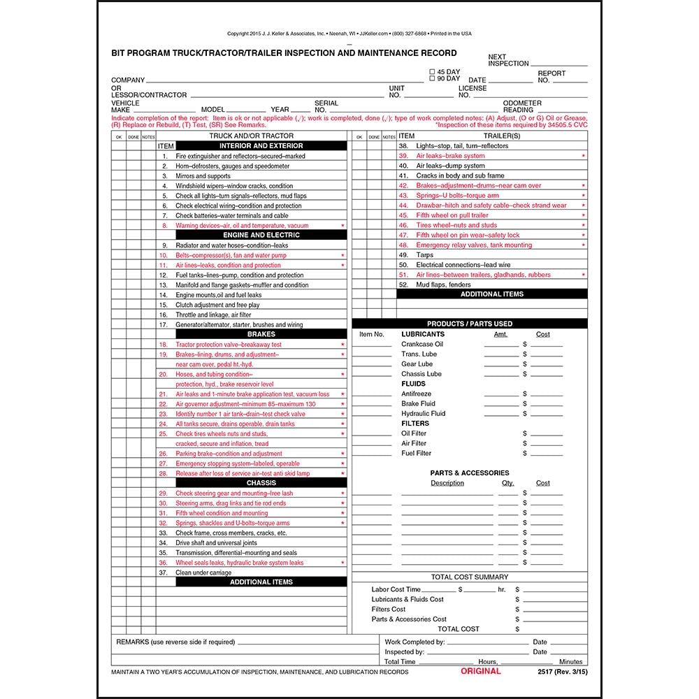 Free Printable Dot Inspection Forms