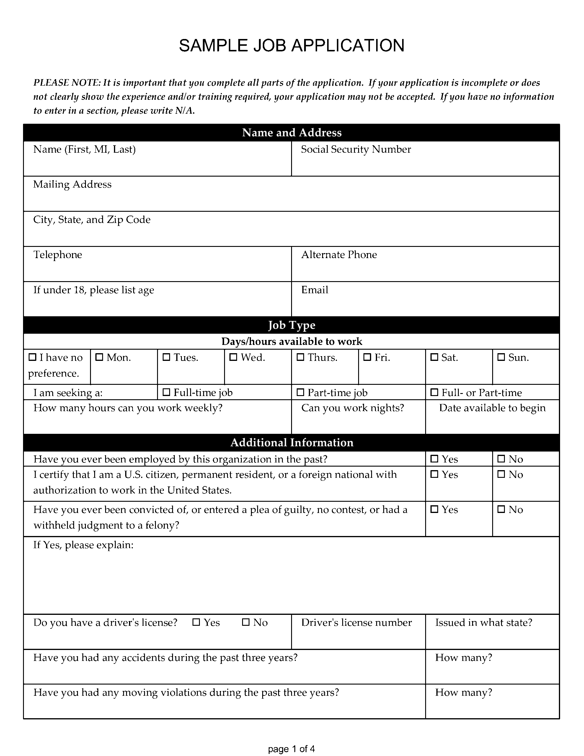 Blank Job Application For Employer PDF Templates At Worksheets Library