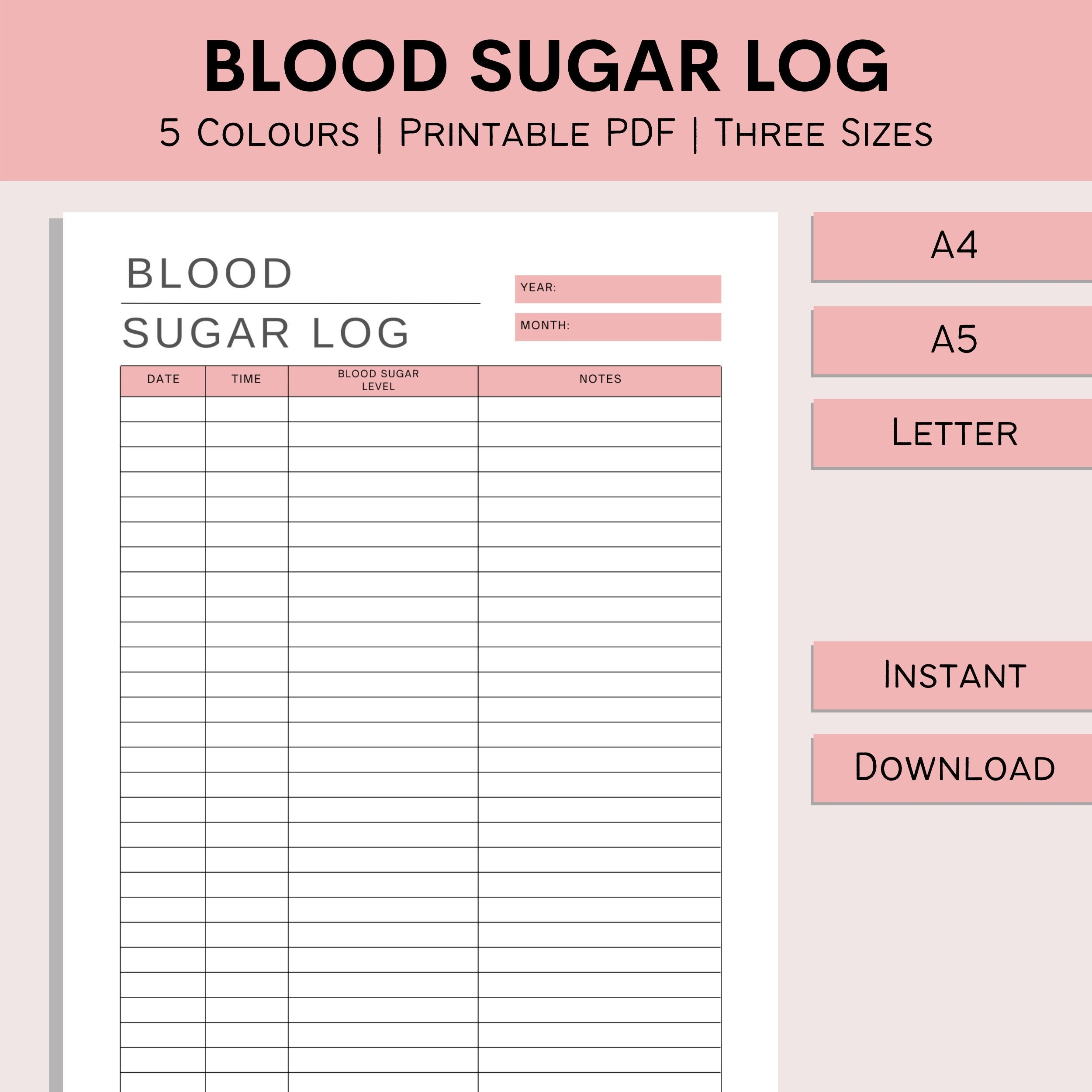 Blood Sugar Log Printable Blood Sugar Tracker Diabetic Log 