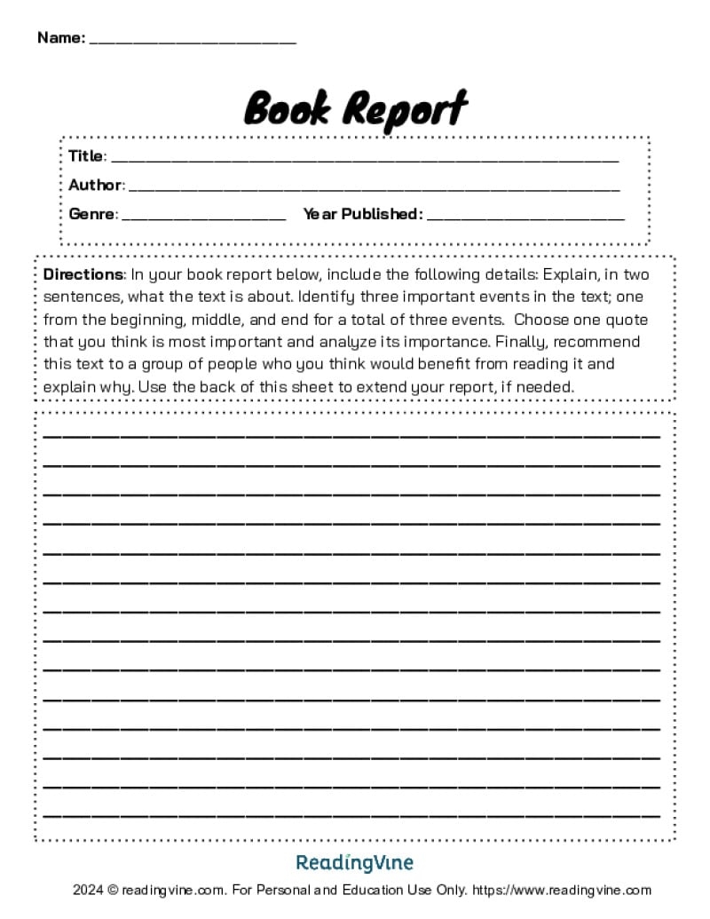 Free Printable Book Report Forms For 2nd Grade