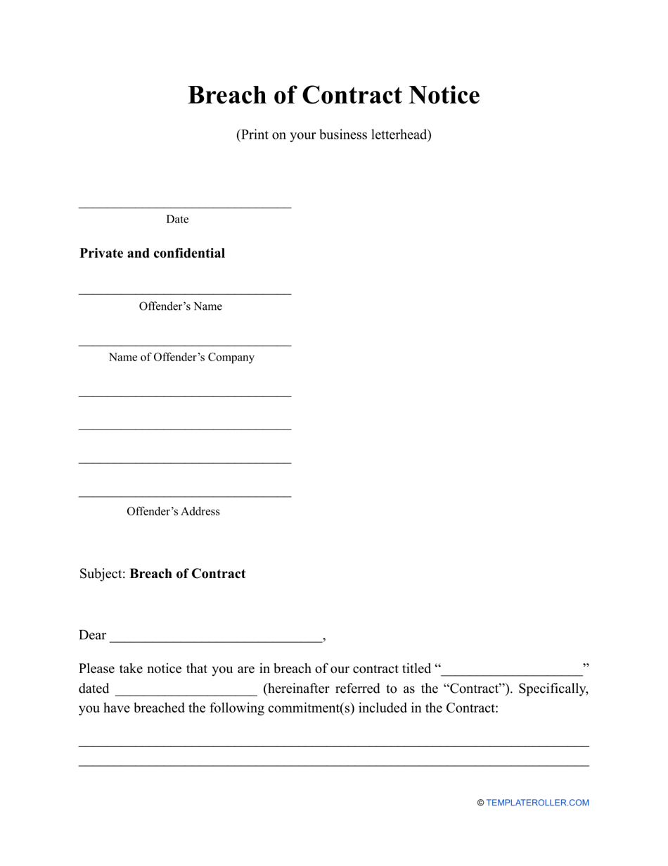 Free Printable Breach Of Contract Forms