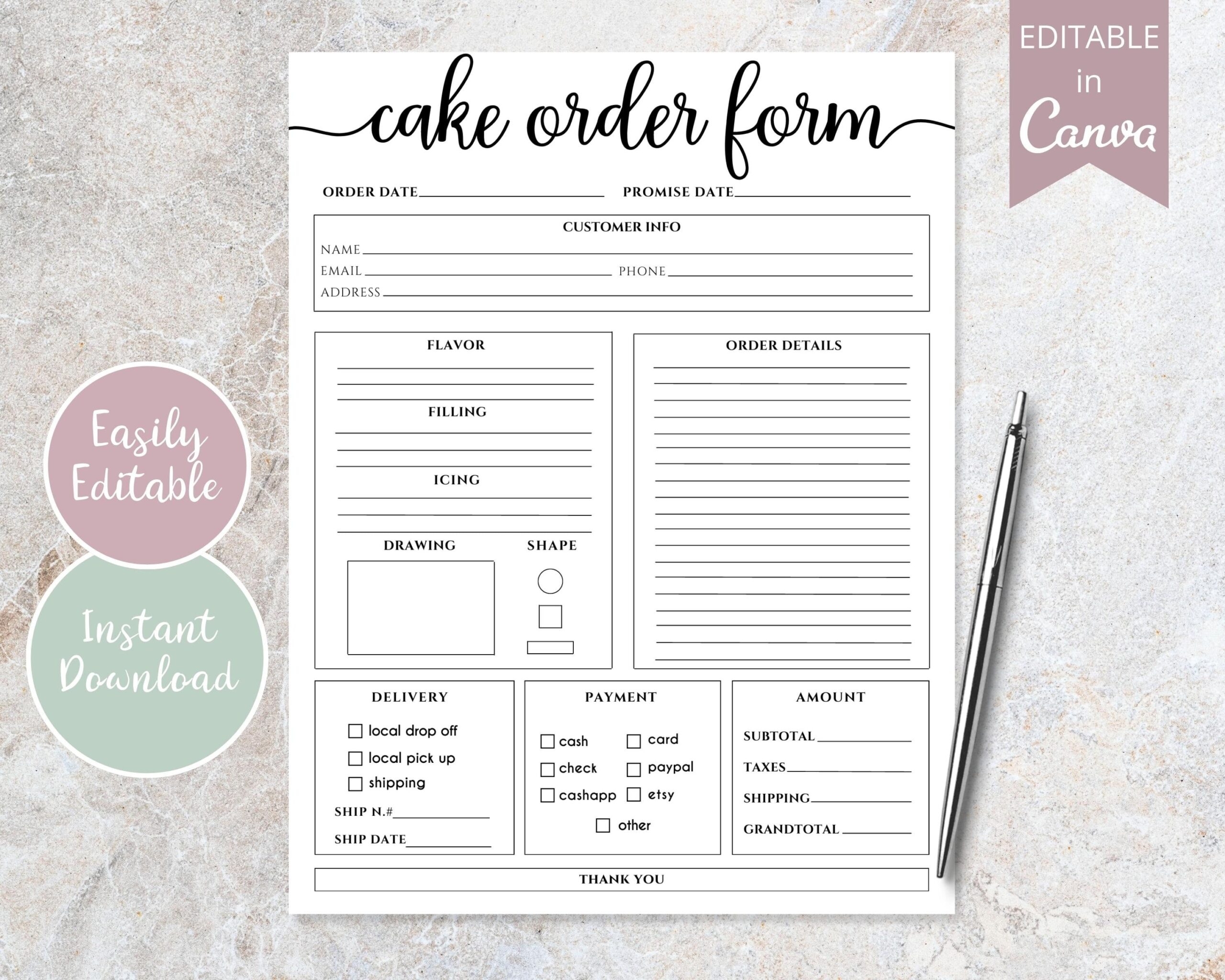 Cake Order Form Editable Canva Template Order Forms Template 