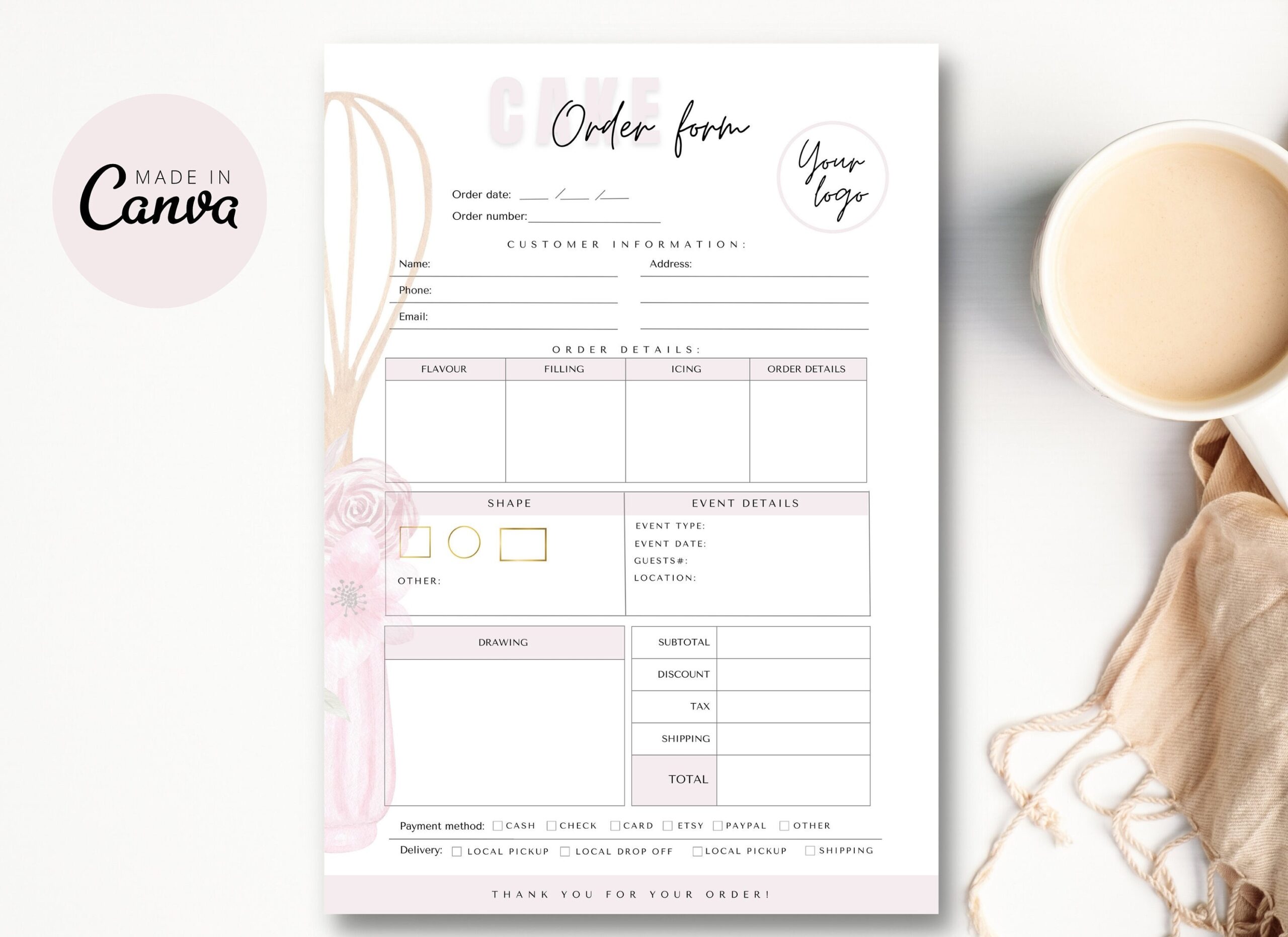 Cake Order Form Template Bakery Order Form Editable Cookie Order Form Bakery Order Forms Custom Order Form Dessert Order Form Printable Etsy