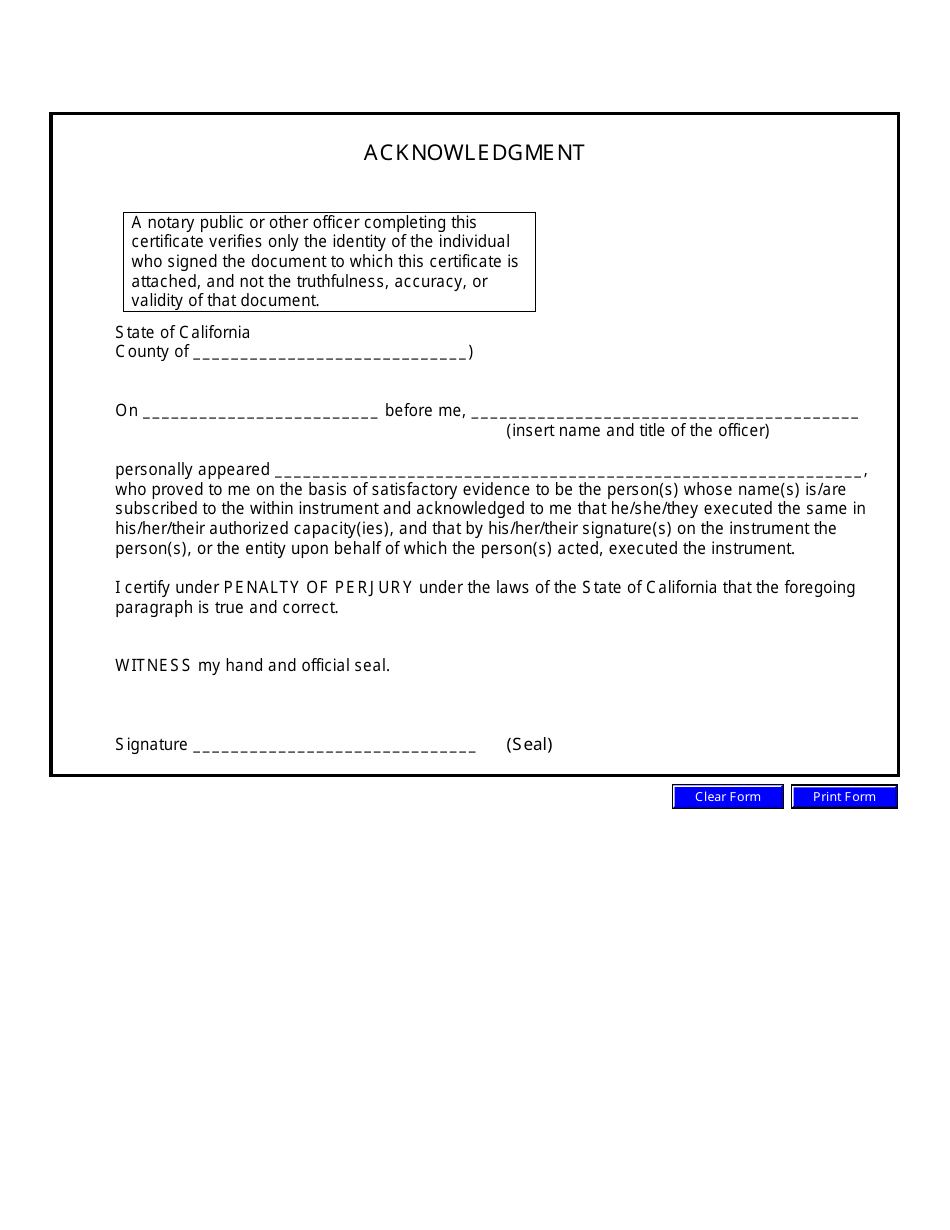 California Acknowledgment Form Fill Out Sign Online And 