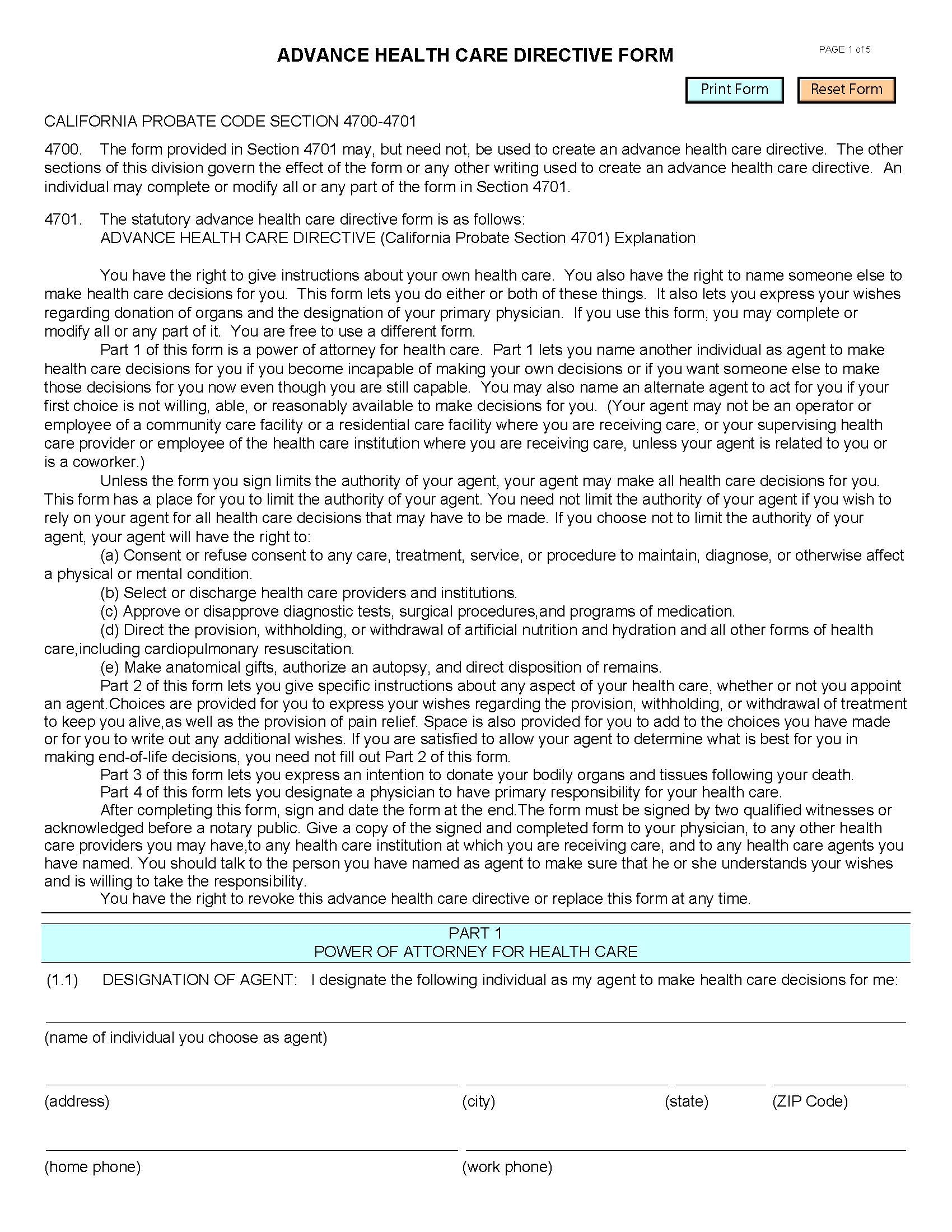 California Will Forms Last Will And Testament Living Will 