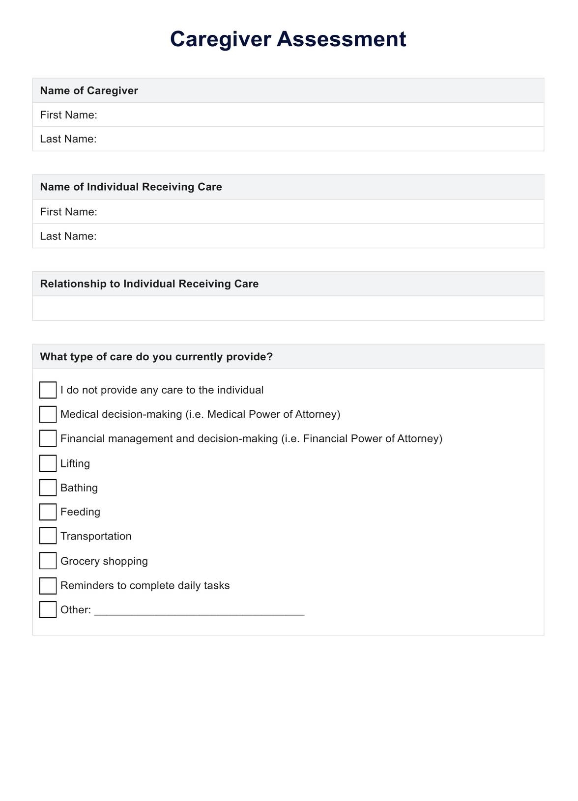 Caregiver Assessment U0026 Example Free PDF Download