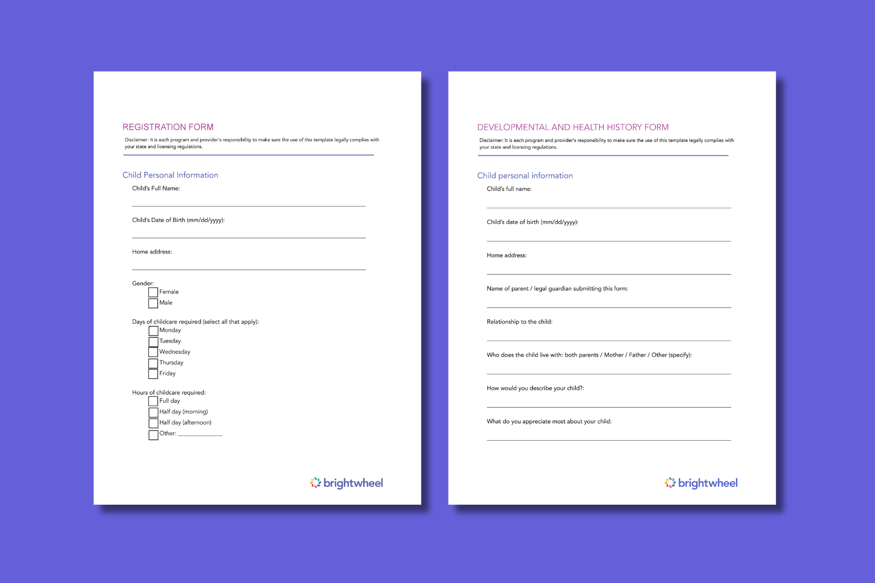 Childcare Enrollment Forms And Templates