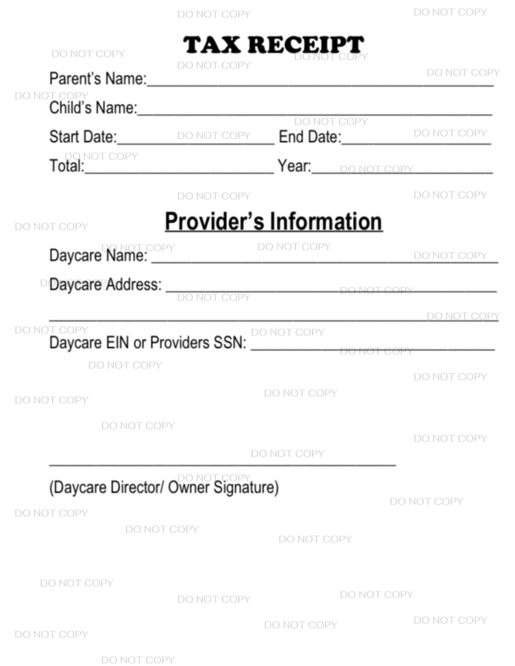 Childcare Receipt For Parents Taxes PDF Downloadable Copy Etsy