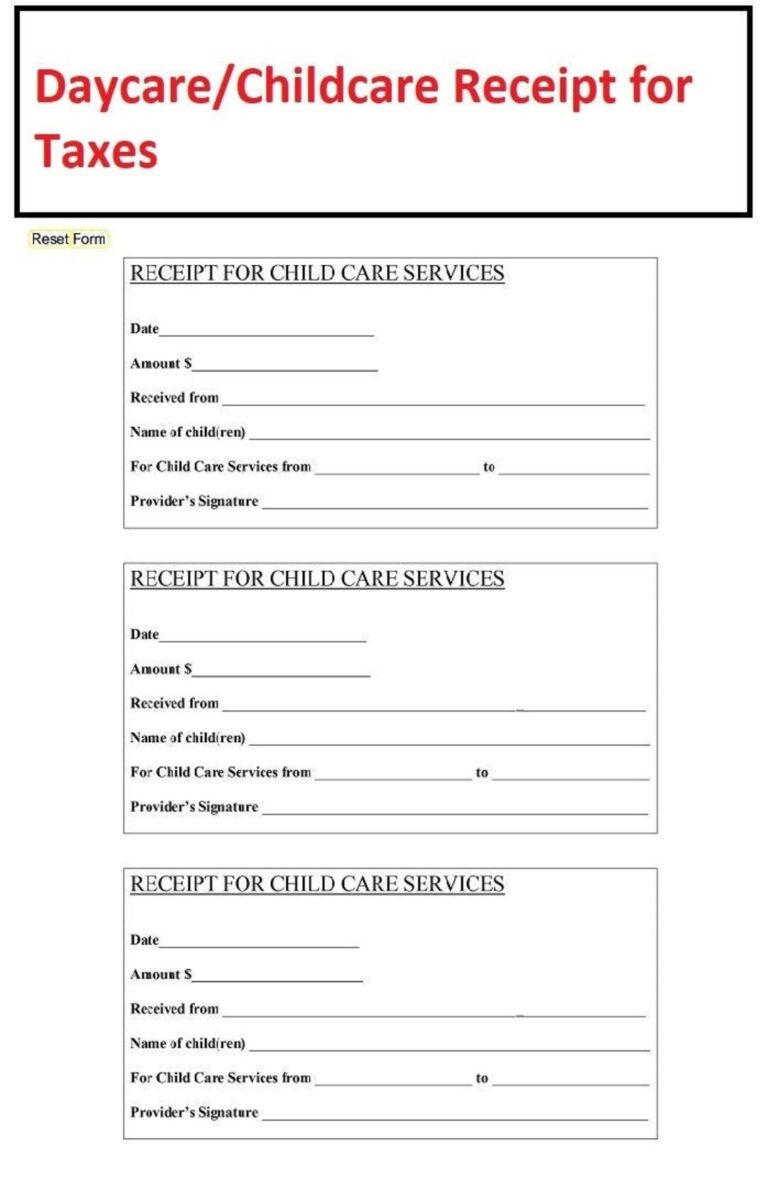 Childcare Receipts For Parents Taxes Daycare Receipts For Parents Taxes Fillable PDF Form Instant Download Etsy