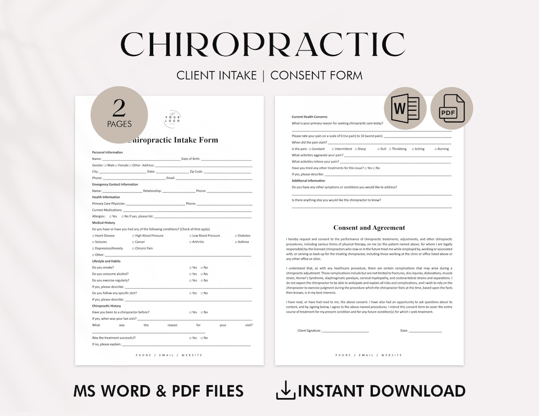 Chiropractic Intake Form PDF Editable Chiropractic Consent Form 