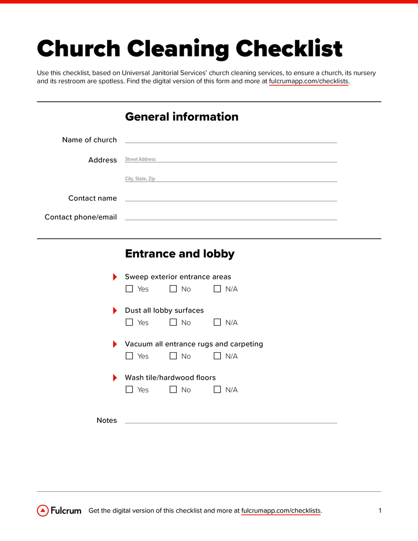 Church Cleaning Checklist Fulcrum