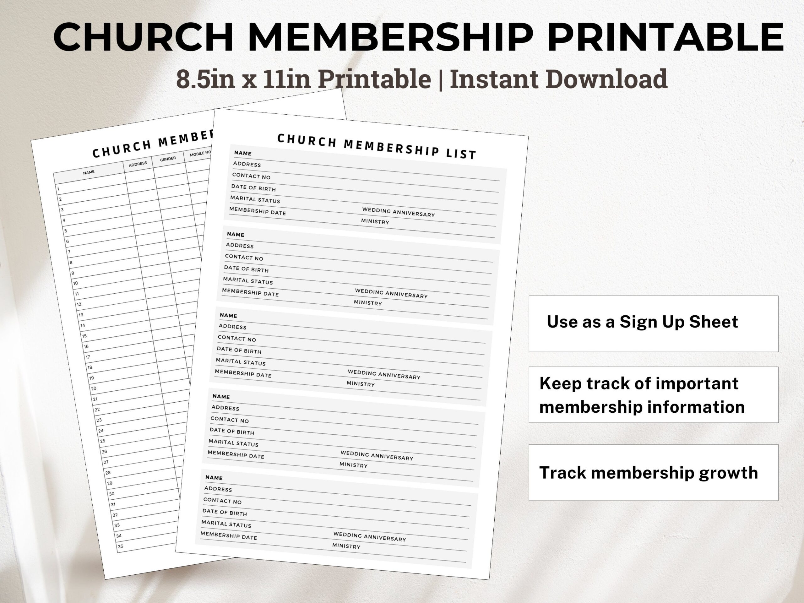 Church Directory Membership Printable Form A4 PDF Church Membership Directory Digital Download Church Membership Tracker Etsy UK