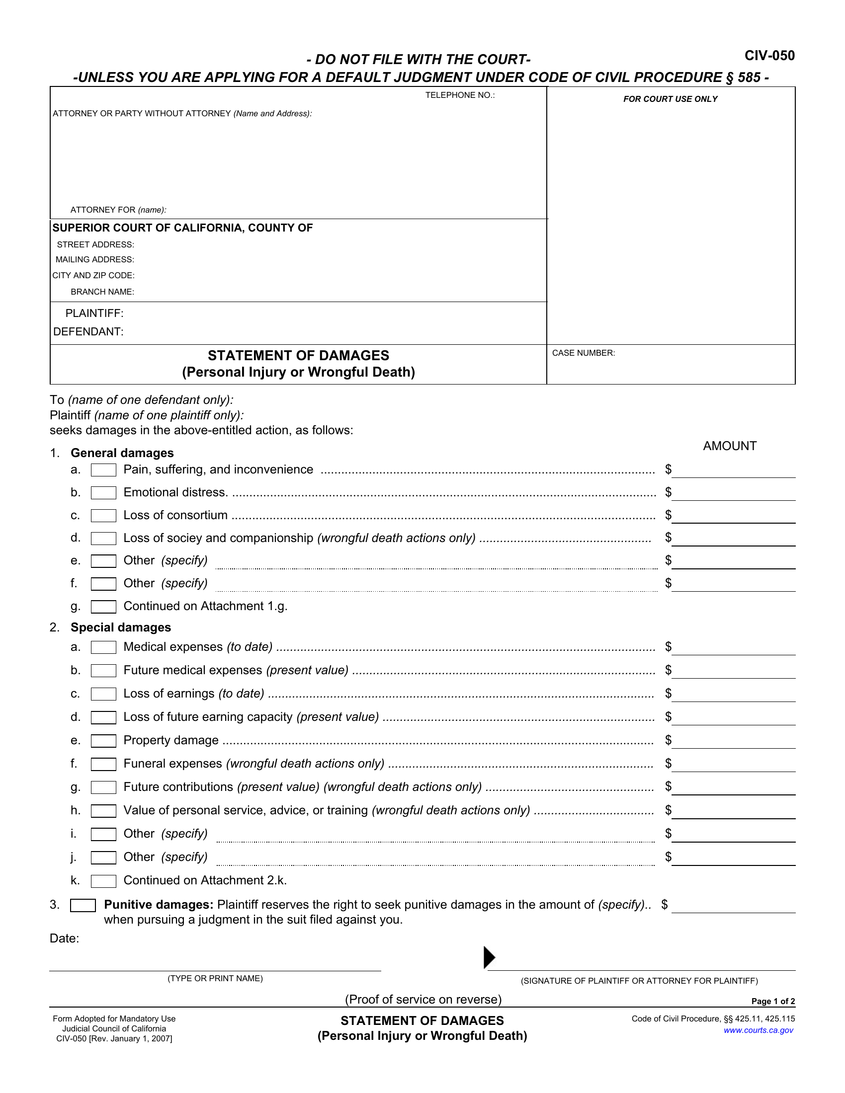 CIV 050 Guidance Statement Of Damages Gavel