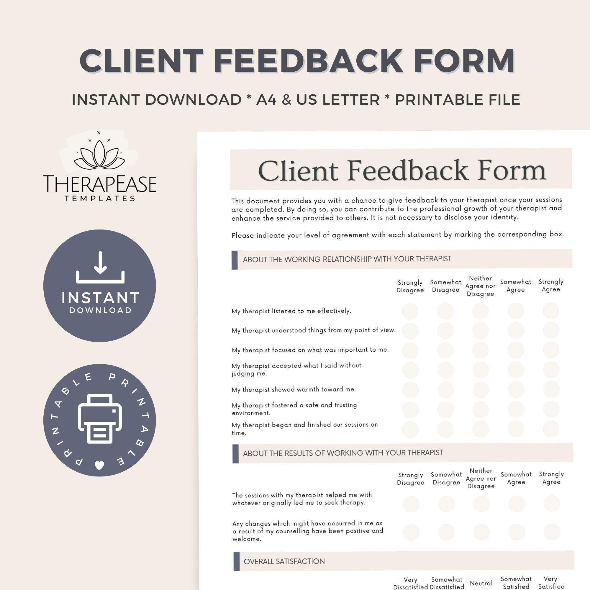 Client Feedback Form Template Printable Forms For Therapists Counseling Forms Client Survey Counseling Review Therapy Templates TET05 Etsy Australia