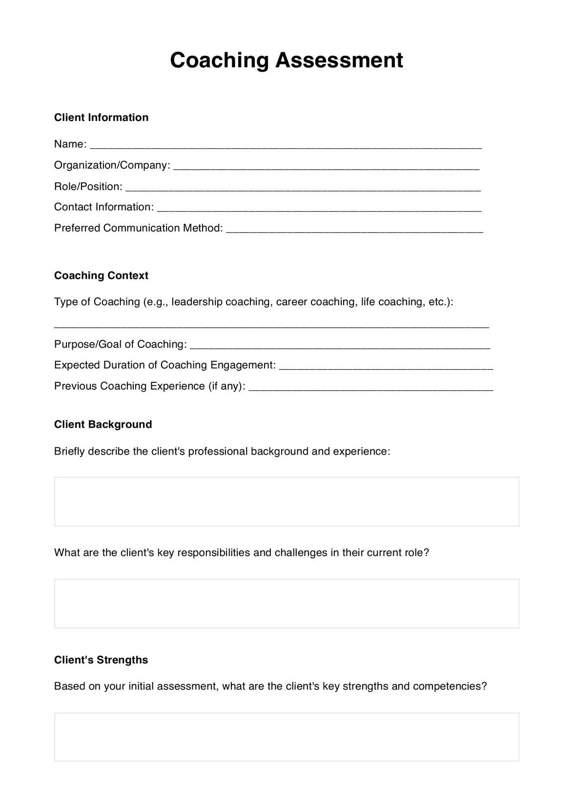 Coaching Assessment Tool U0026 Example Free PDF Download