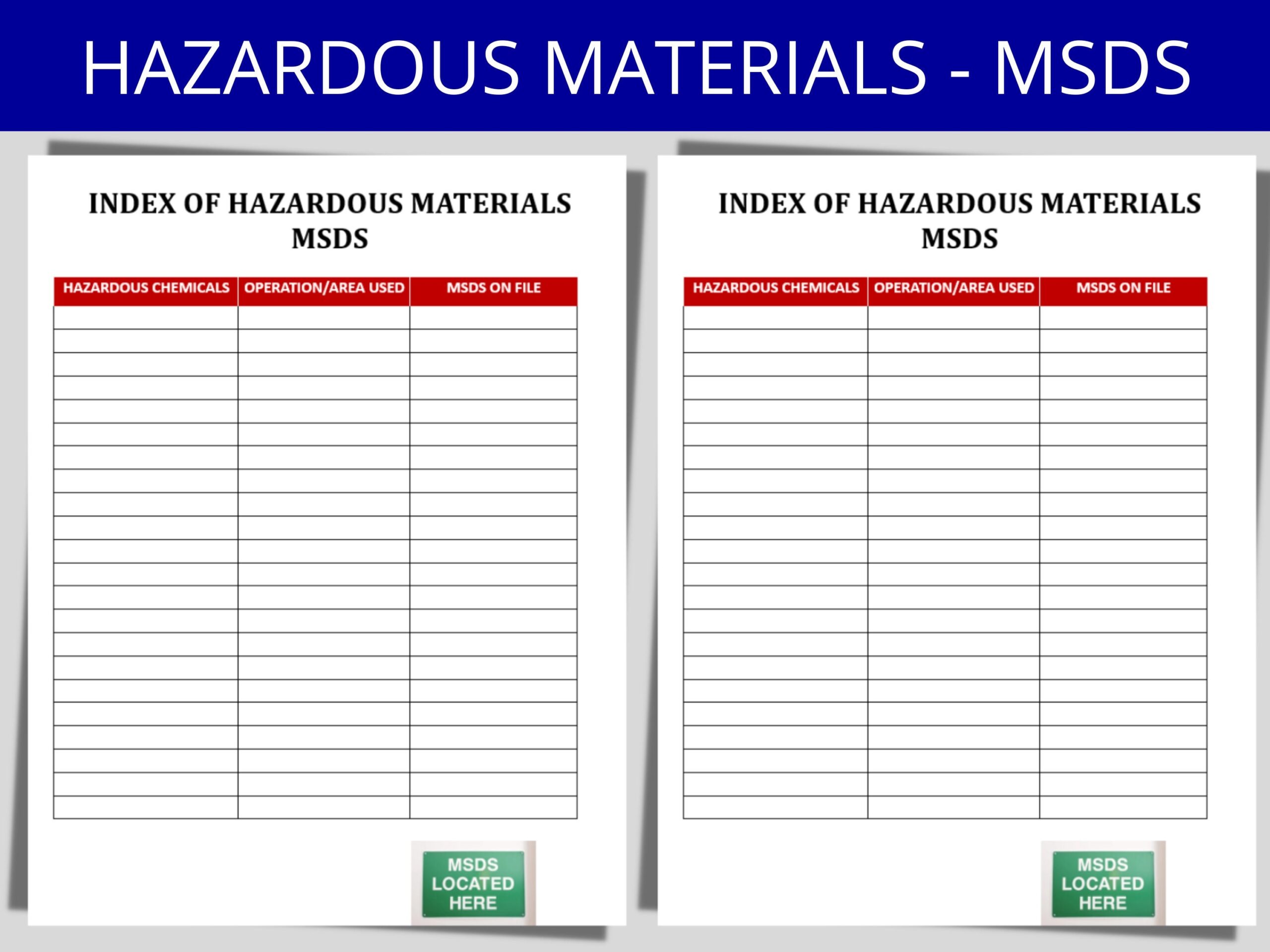 Comprehensive Safety Templates Index Of Hazardous Materials 