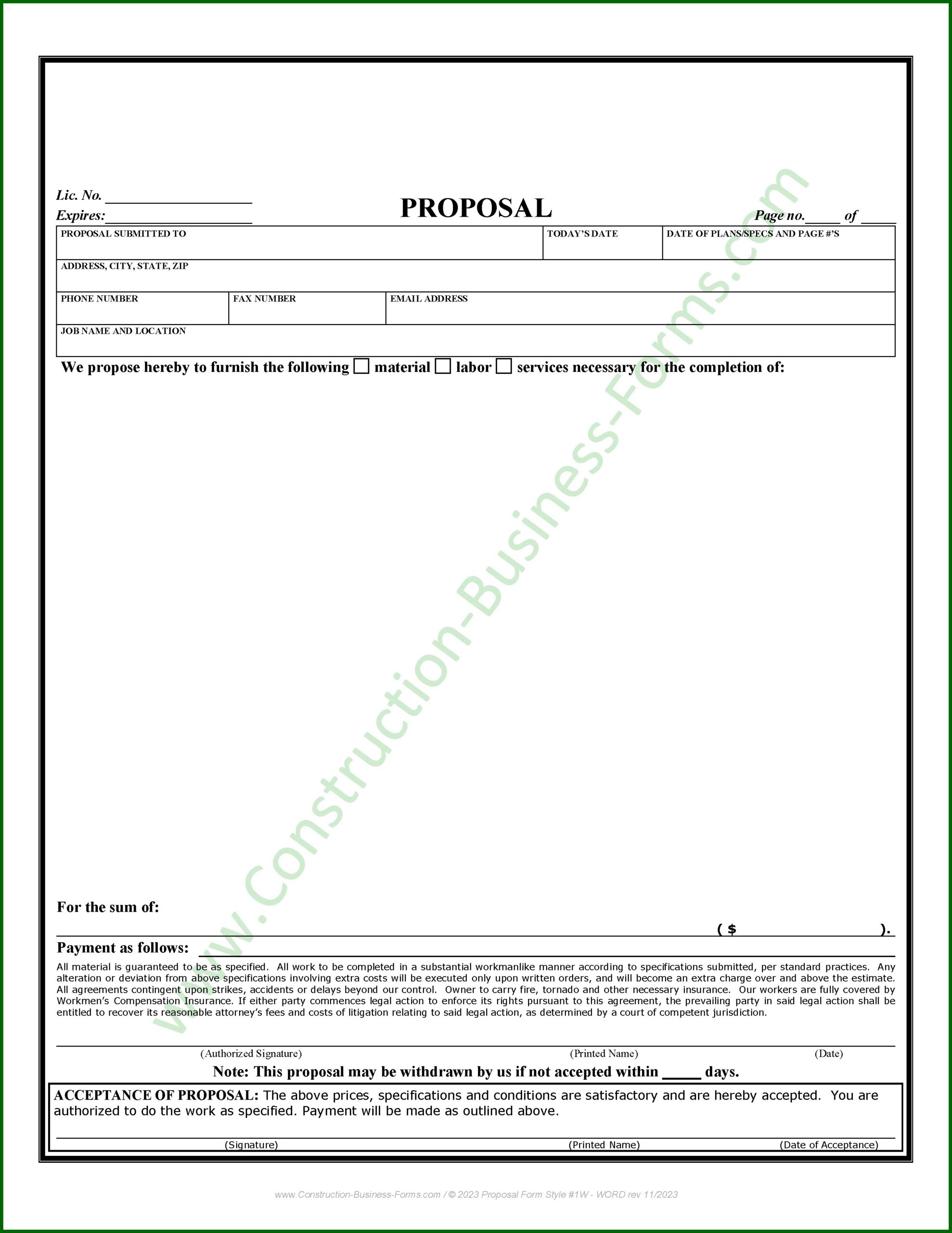 Free Printable Contractor Proposal Forms