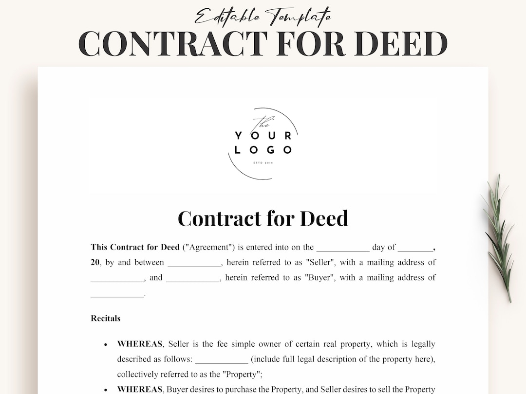Contract For Deed Template Customizable Contract For Home Purchase Plan Property Payment Agreement Template For Buyers And Sellers Etsy