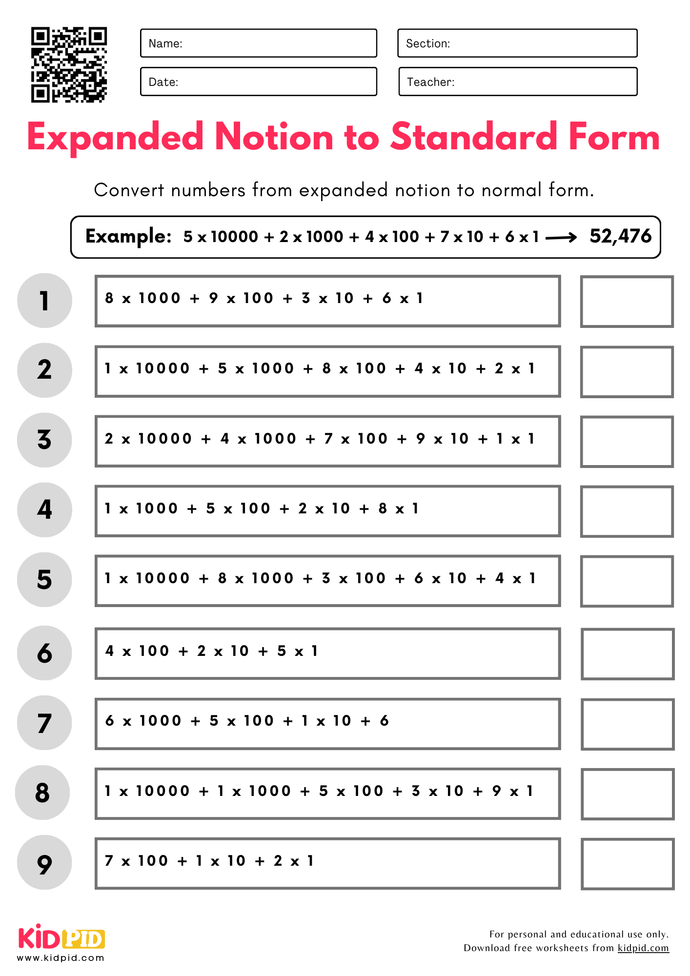 Convert Expanded To Standard Notation Place Value Worksheet For Grade 4 Kidpid