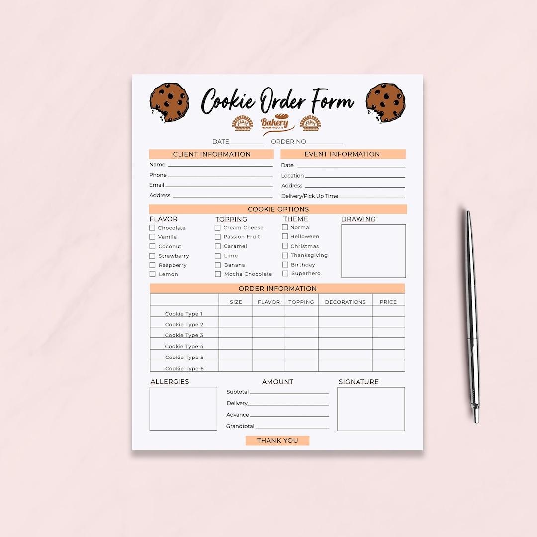 Cookie Order Form Template Bakery Order Form Receipt Small Business Invoice Form Editable Cake Order Forms Instant Download DTP 004 Etsy