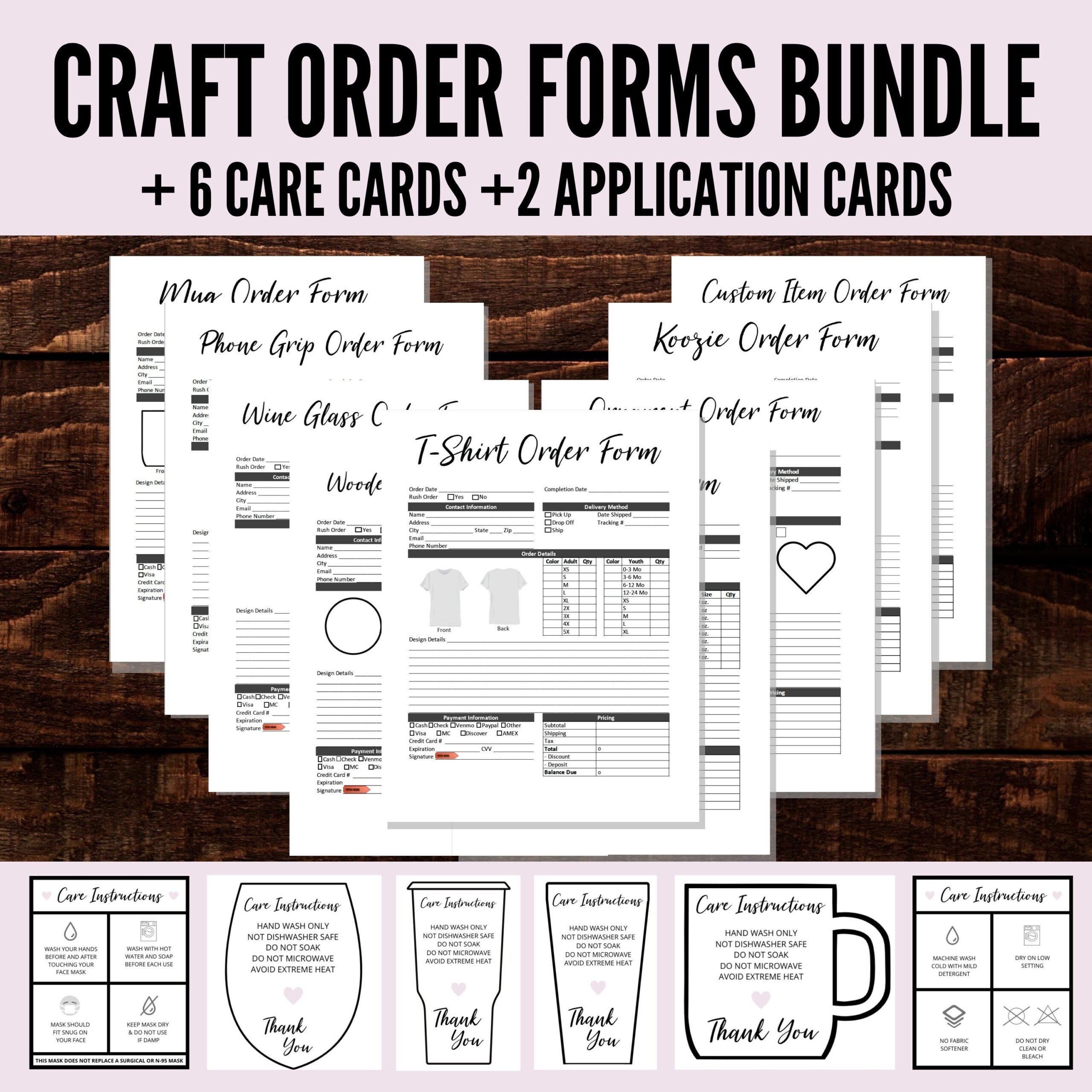 Craft Order Forms Bundle With Tumbler Care Card Order Form For T 