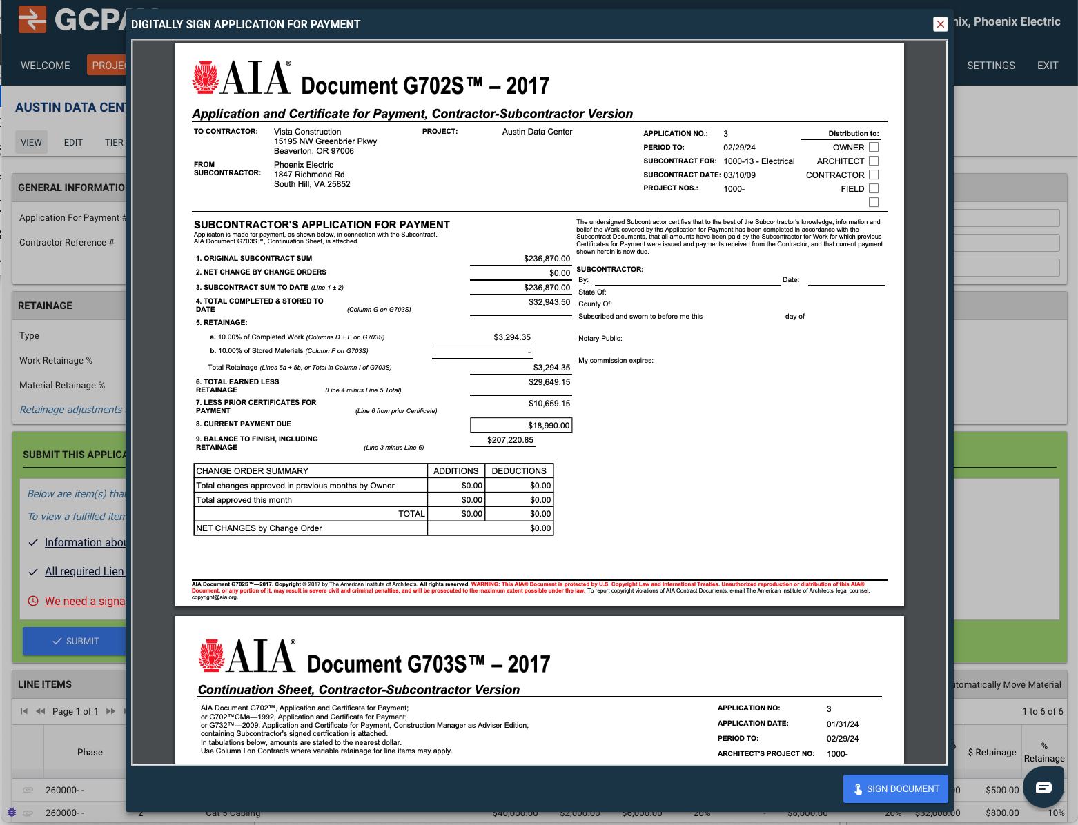 Create AIA Document G702 G703 Forms In GCPay