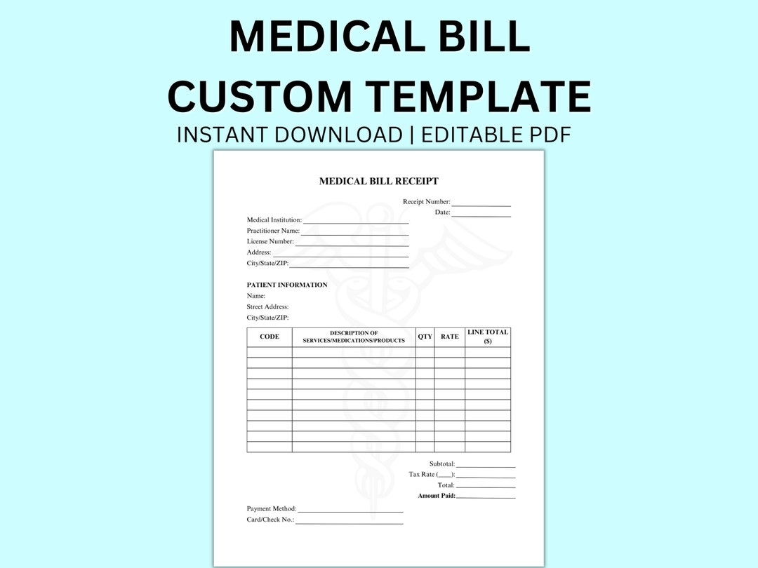 Custom Doctor s Medical Bill Receipt Invoice PDF Template Doctor s Bill Release Instant Download Editable PDF Template Work Form Records Etsy