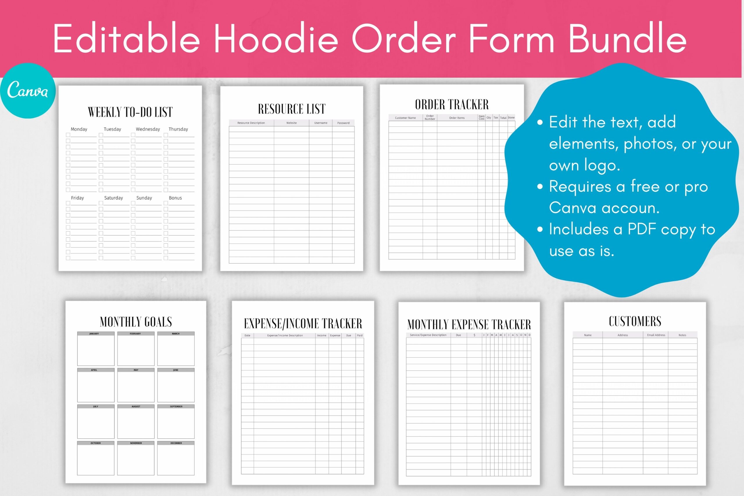 Custom Hoodoe Sweatshirt Order Form Template Free Printable