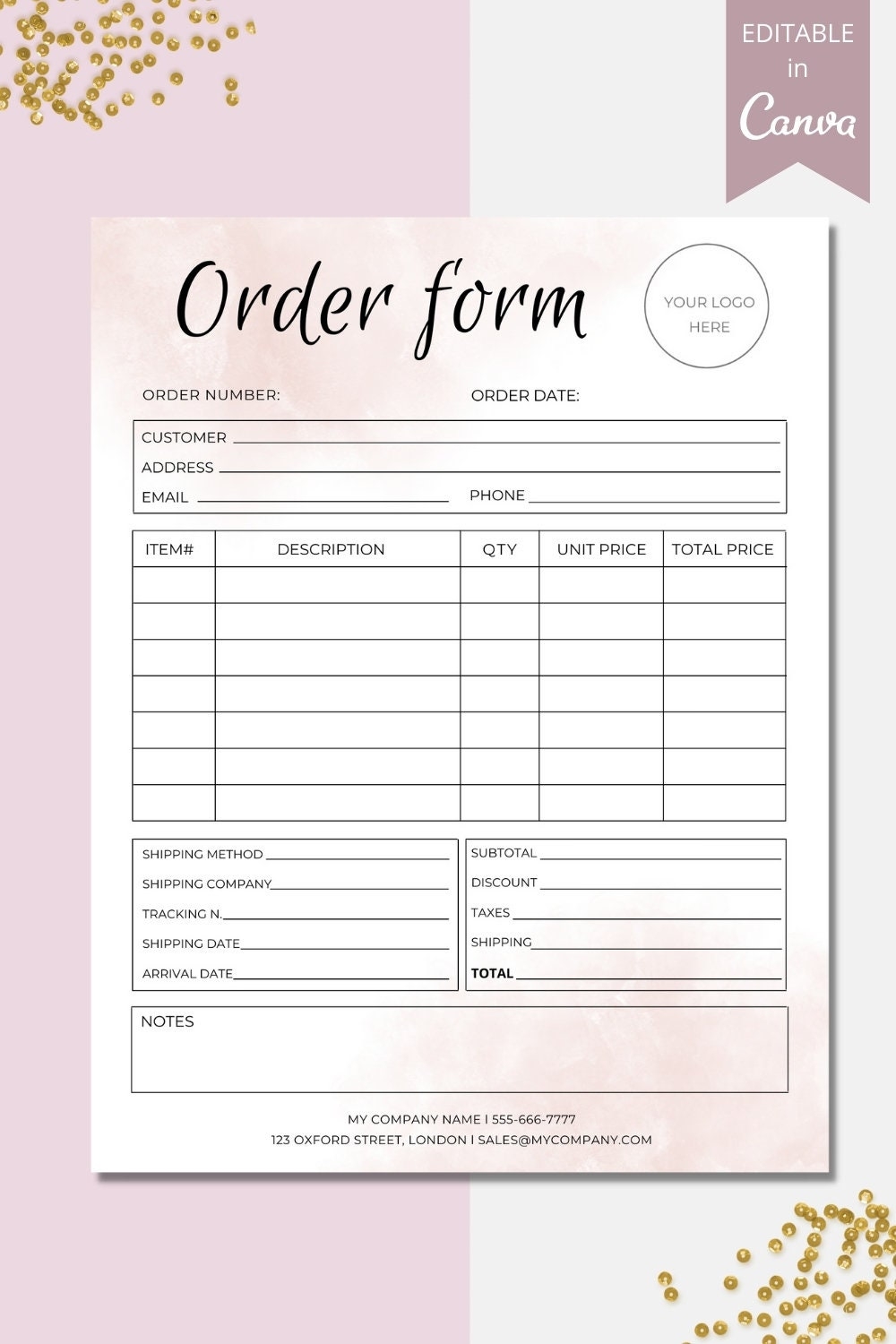 Custom Order Form Template Small Business Order Form Printable 